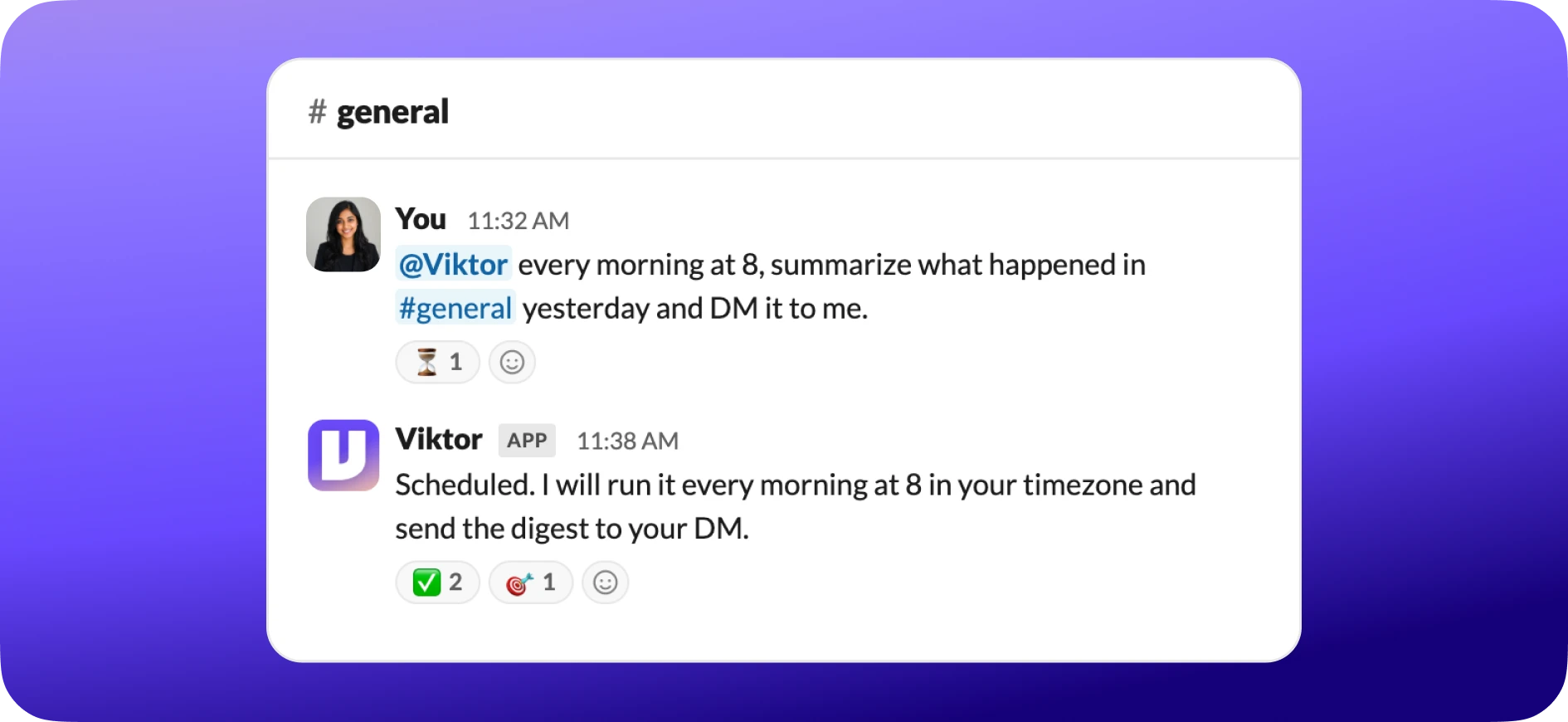 Daily channel digest from an agent cron in Slack