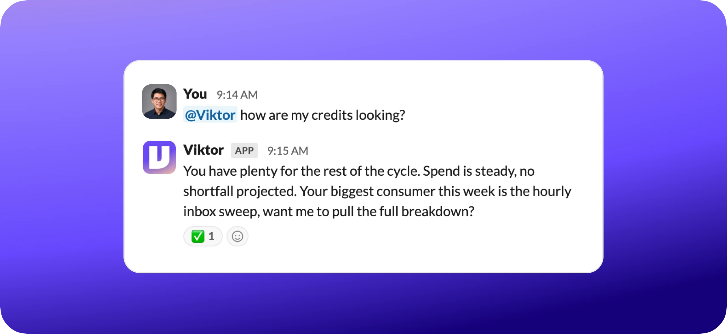 Asking Viktor about credit usage in Slack