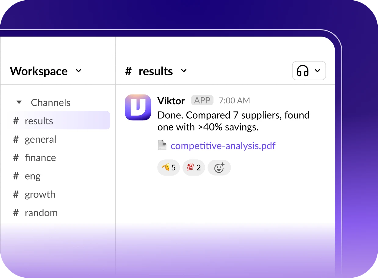 Get real outputs, right in Slack.