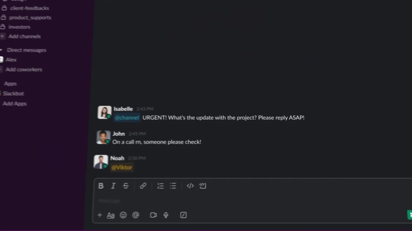 A Slack workspace with the channels a shared AI employee works across