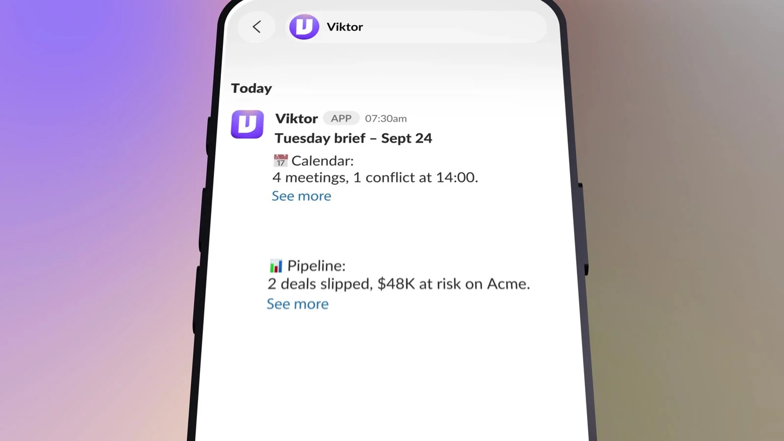 A morning briefing from an AI employee arriving on a phone lock screen