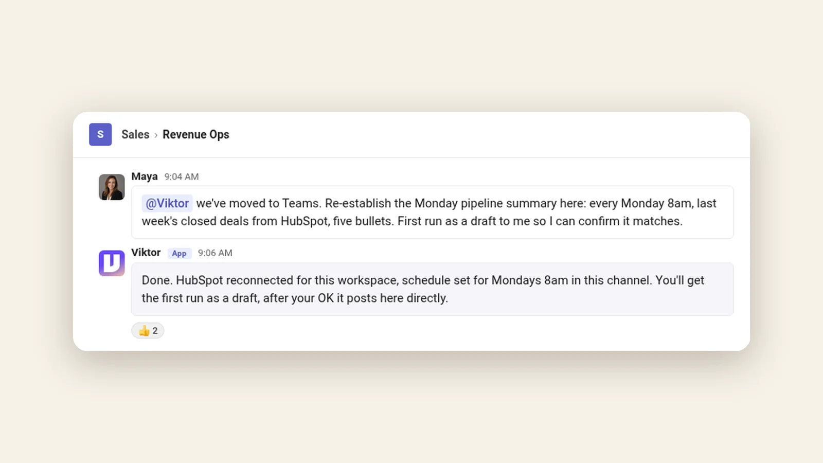 Re-establishing a recurring report in a Teams channel