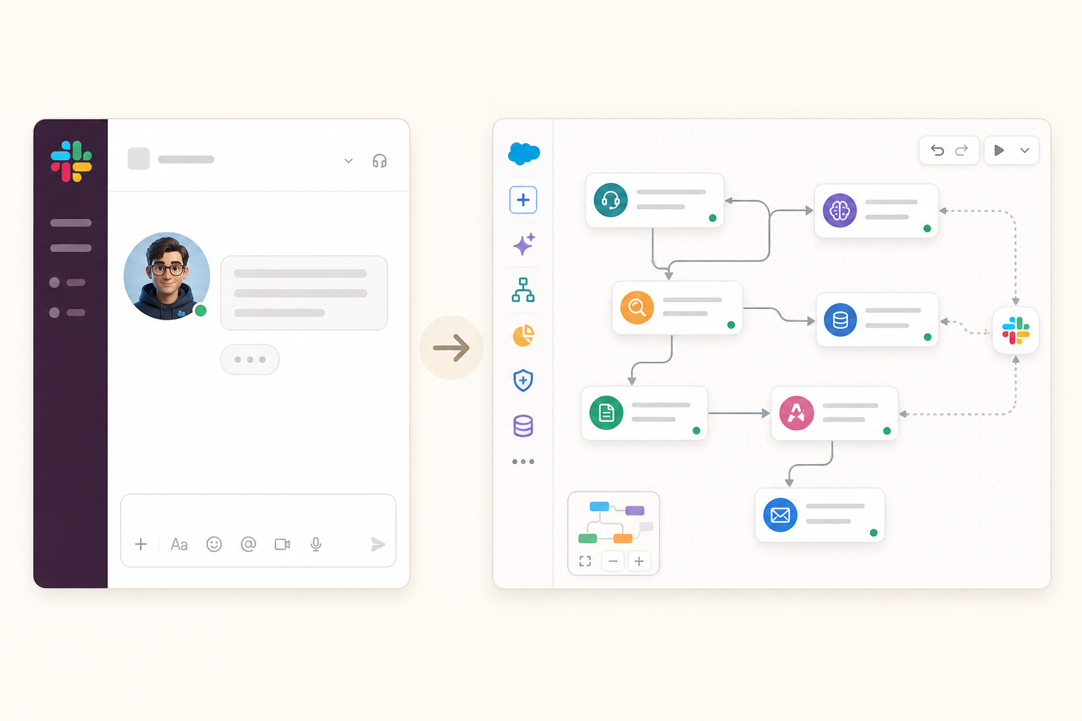 Viktor vs Salesforce Agentforce: a simple chat interface versus a complex agent builder canvas