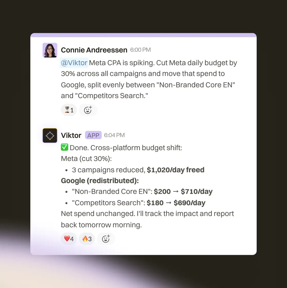 Manage campaigns without opening Ads Manager